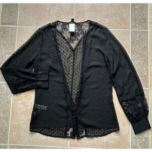 Ann Taylor Black front button Lace mesh blouse Women size XS -New